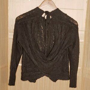 Onetheland Womens Grey Cable Knit Faux Wrap Open Front Sweater Medium